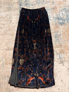 Velvet Floral Cora Moon Maxi Skirt in Navy and Rust